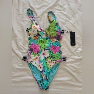 Bebe Tropical Floral One Piece Swimsuit